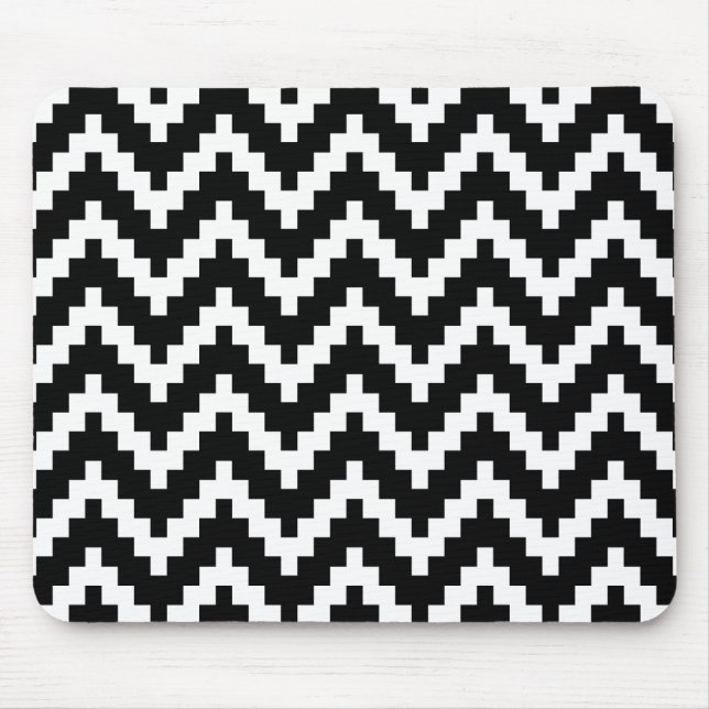 Schwarz/Weiß Ika Zigzag Geometrisches Muster Mousepad (Vorne)