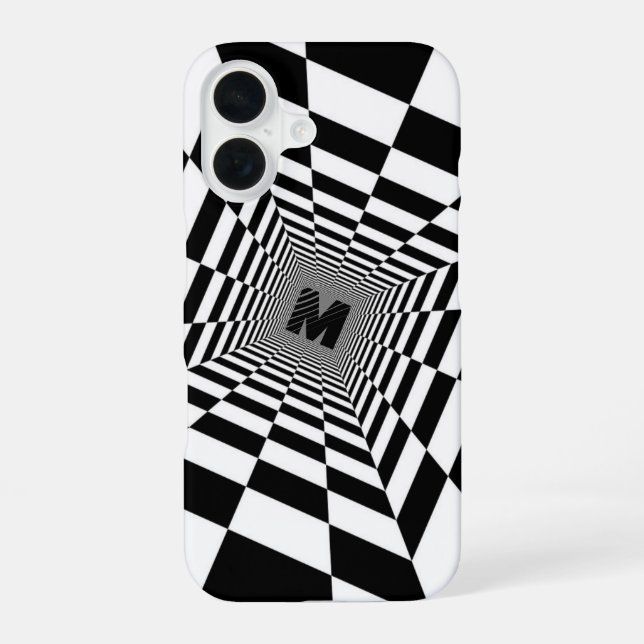 Schwarz-Weiß-Illusion, Monogramm oder Initiale iPhone 16 Hülle (Rückseite)