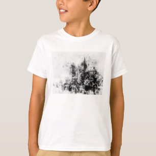 Schwarz-weiß-Illustration der Kathedrale Notre-Dam T-Shirt