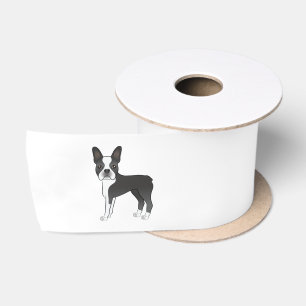 Schwarz-weiß-Illustration eines Boston-Terrier-Hun Satinband