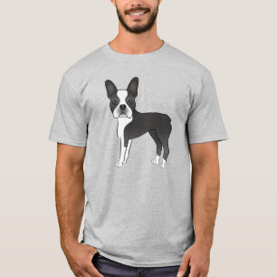 Schwarz-weiß-Illustration eines Boston-Terrier-Hun T-Shirt