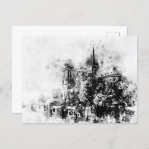Schwarz-Weiß-Illustration Notre-Dame-Kathedrale Postkarte