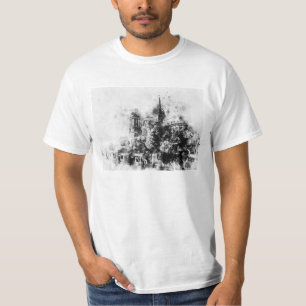 Schwarz-Weiß-Illustration Notre-Dame-Kathedrale T-Shirt