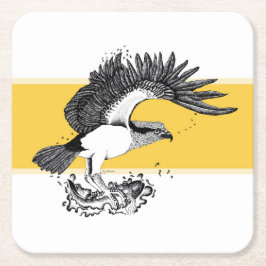 Schwarz-Weiß-Illustration von Osprey Rechteckiger Pappuntersetzer