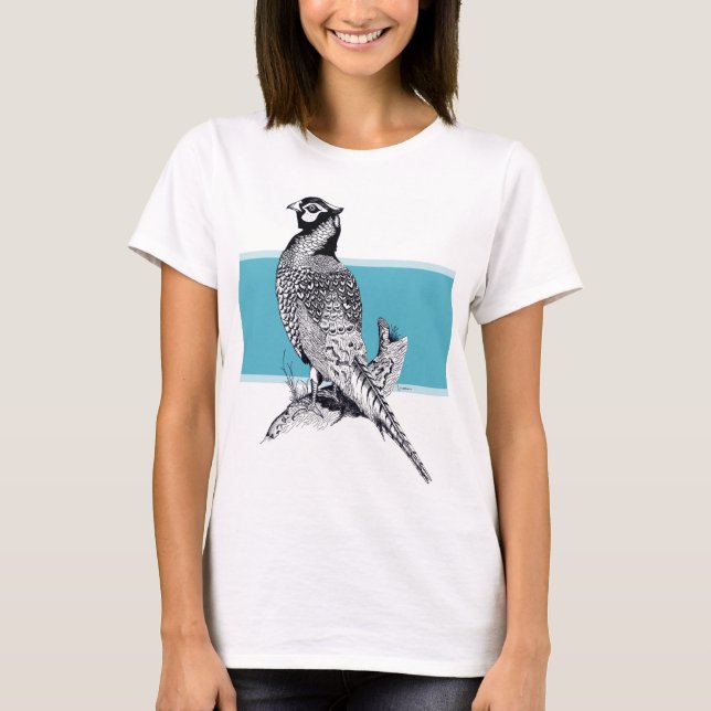Schwarz-Weiß-Illustration von Pheasant T-Shirt (Vorderseite)