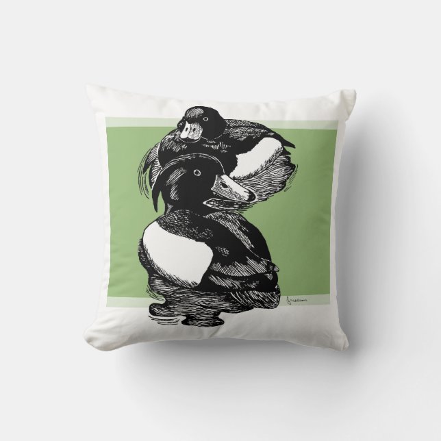 Schwarz-Weiß-Illustration von Tufted Encks Kissen (Vorderseite)