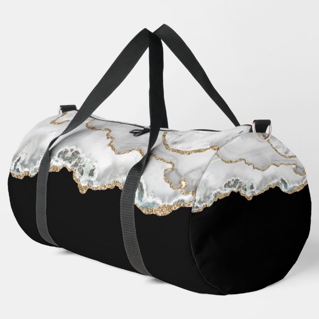 Schwarz-Weiß-Imitate Glitzer Agate Large Duffle Bag (Linke Ecke)