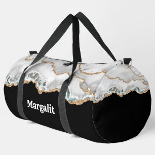 Schwarz-Weiß-Imitate Glitzer Agate Large Duffle Bag