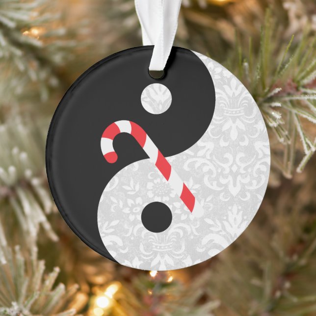 Schwarz-Weiß-Imitate Lace Yin Yang mit Candy Cane Ornament (Baum)