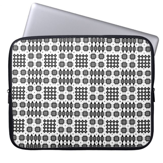 Schwarz-Weiß-Imitate Welsh TapestPattern Laptopschutzhülle (Vorderseite)