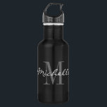 Schwarz-Weiß-individuelle Name-Monogramm Edelstahlflasche<br><div class="desc">Glamour Schwarz-Weiß-individuelle Name Monogramm Edelstahlflasche aus Edelstahl. Elegantes Skript Typografie Template Design mit personalisierten Namen Initialbuchstaben. Fügen Sie Ihren eigenen Namen, Familiennamen, Firmennamen, Geschäftsmotto etc. Mit Monogramm Weihnachts- und Geburtstagsgeschenk-Idee für Freunde, Familie, Mitarbeiter, Mitarbeiter, Kollegen, Lehrer, Krankenschwester, Chef, Personal, Firmenpersonal usw. Nützliche Getränke für Sport, Wandern, Arbeit, Büro, Zuhause, Reisen...</div>