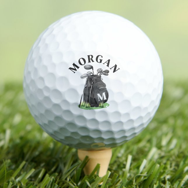 Schwarz-Weiß-Initialen-Monogramm Golfball (Black And White Initial Name Monogram Golf Balls)