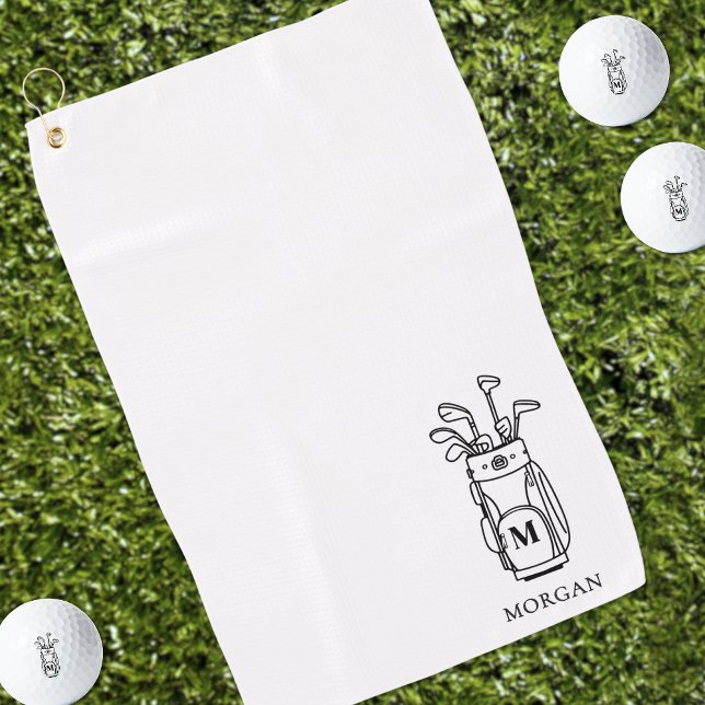 Schwarz-Weiß-Initialen-Monogramm Golfhandtuch (Monogram Golf Bag Golf Towel)