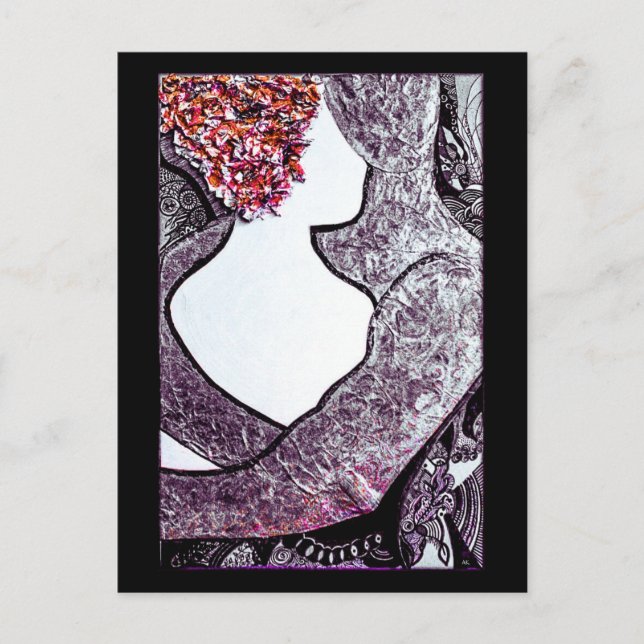 Schwarz-Weiß-Interrazial-Paar Umarmungen Kunstwerk Postkarte (Vorderseite)