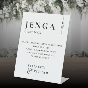 Schwarz-Weiß-Jenga-Gästebuch Minimalistisch modern Sockelschild