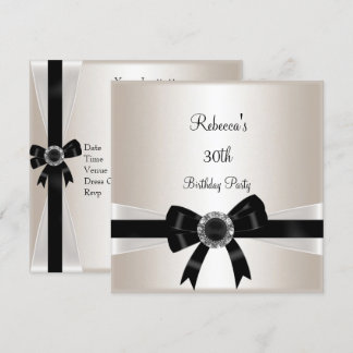 Schwarz-weiß Jewel Bow 30. Geburtstag Silver Sepia Einladung