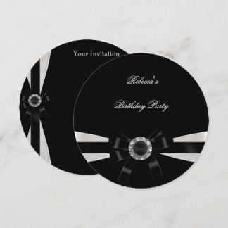 Schwarz-weiß Jewel Bow Geburtstag Silver Sepia Einladung