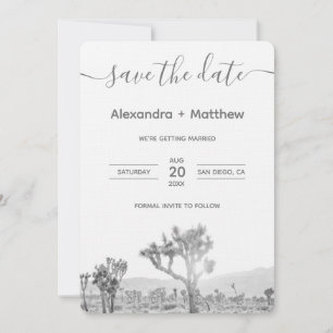 Schwarz-Weiß-Joshua-Tree-Hochzeit Speichern Sie da Save The Date