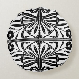 Schwarz-Weiß Jugendstil Rundkissen Rundes Kissen