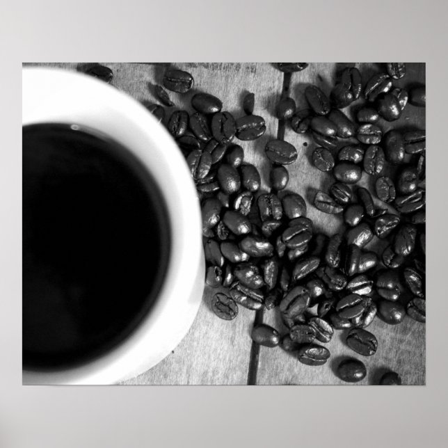 Schwarz-Weiß-Kaffeebohnen & ein Cup of Coffee 16x2 Poster (Vorne)