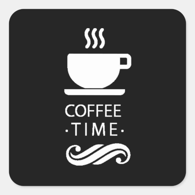 Schwarz-Weiß-Kaffeezeit Quadratischer Aufkleber (Vorderseite)
