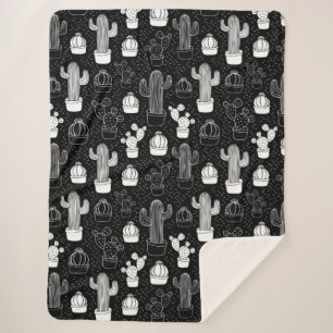 Schwarz-Weiß-Kaktus Doodle-Muster Sherpadecke