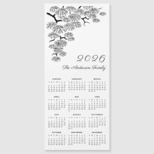 Schwarz-weiß-Kalender aus Kiefernzweig Botanik 202 Magnetkarte