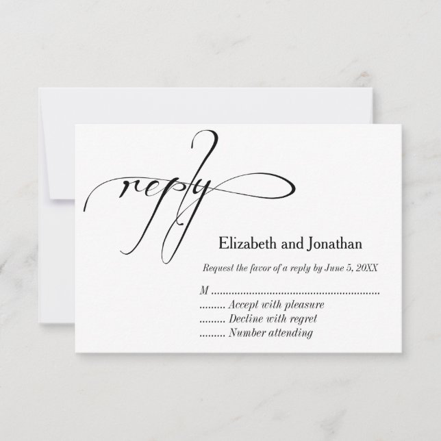Schwarz-Weiß-Kalligrafie-Antwort-Karte RSVP Karte (Vorderseite)