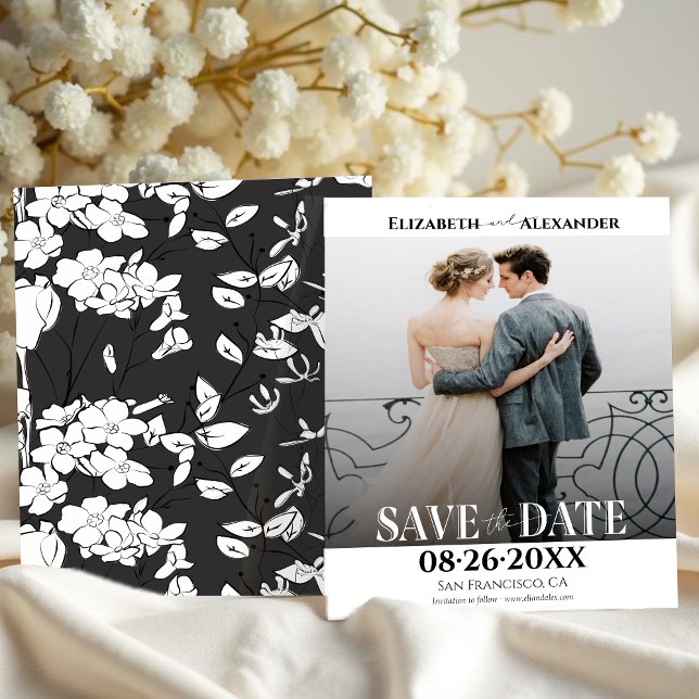 Schwarz-Weiß-Kalligrafie-Foto Save the Date (Von Creator hochgeladen)