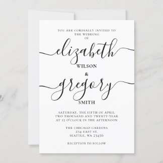 Schwarz-Weiß-Kalligrafie-Hochzeit Einladung