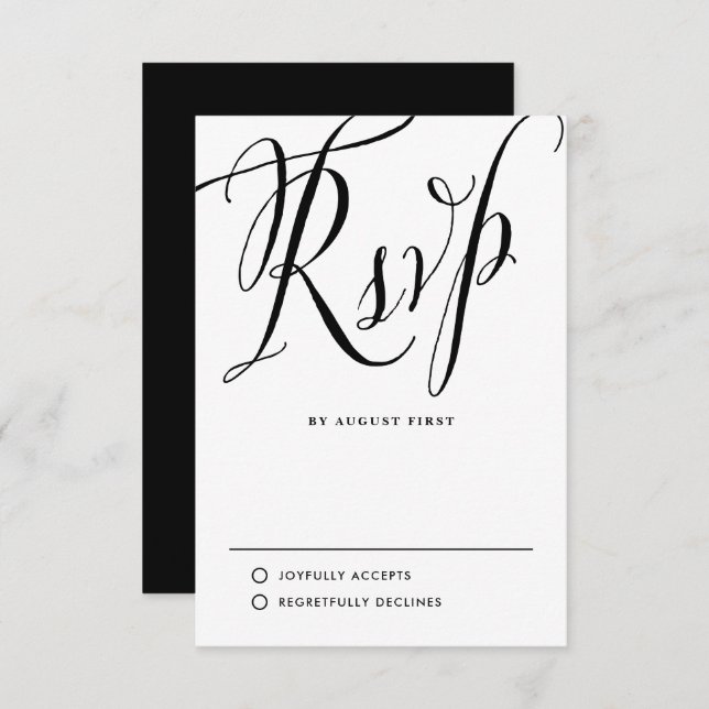 Schwarz-Weiß-Kalligrafie-Hochzeit RSVP Karte (Vorne/Hinten)