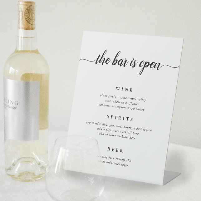 Schwarz-Weiß-Kalligrafie-Hochzeitmenü mit Bar Sockelschild (Von Creator hochgeladen)