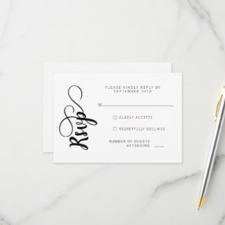 Schwarz-Weiß-Kalligrafie-Hochzeitskarten RSVP Karte