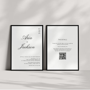 Schwarz-Weiß-Kalligrafie Moderne QR-Code Hochzeit Einladung