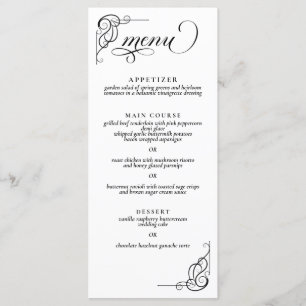 Schwarz-Weiß-Kalligrafie-Rezeptionsmenü Menükarte