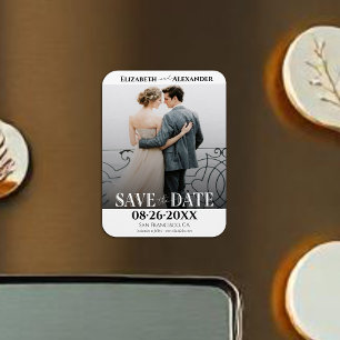 Schwarz-Weiß-Kalligrafie-Save the Date Foto Magnet
