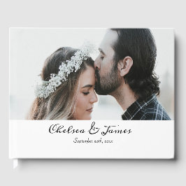 Schwarz-Weiß-Kalligrafie-Script-Foto Hochzeit Gästebuch