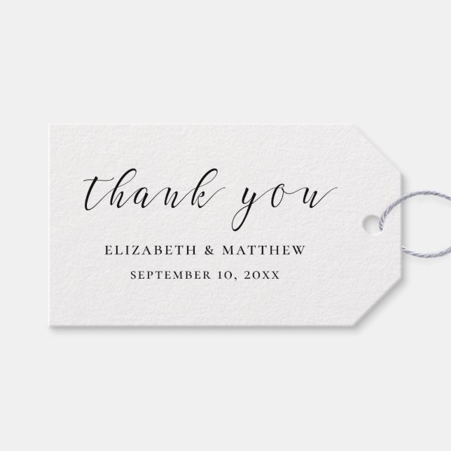 Schwarz-Weiß-Kalligraphie. Einfache Hochzeit Geschenkanhänger (Vorderseite (Horizontal))