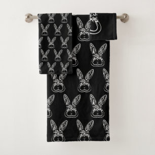 Schwarz-Weiß-Kaninchen Badhandtuch Set