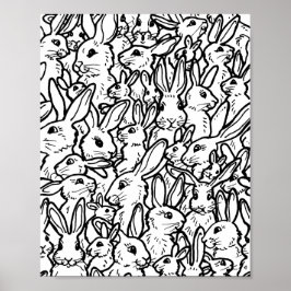 Schwarz-Weiß Kaninchen Bunny Drawing Modernes Must Poster