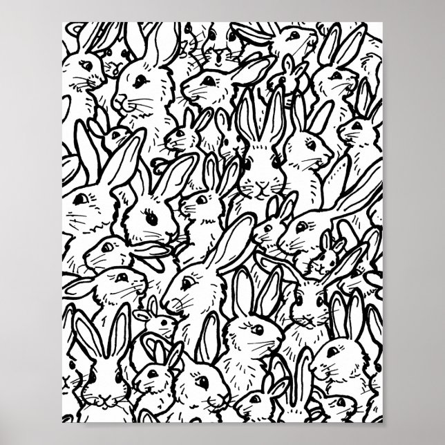Schwarz-Weiß Kaninchen Bunny Drawing Modernes Must Poster (Vorne)