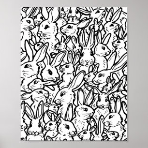 Schwarz-Weiß-Kaninchen-Hasen-Zeichnungen Modernes Poster