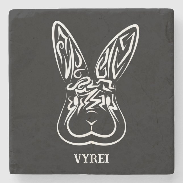 Schwarz-Weiß-Kaninchen Steinuntersetzer (Vorderseite)