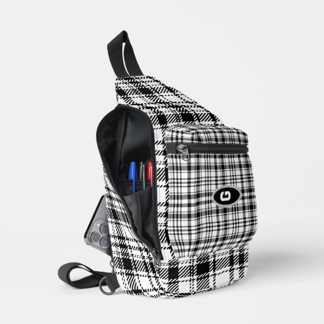 Schwarz-Weiß-Kariert Crossbody Bag (Offen)
