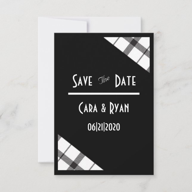 Schwarz, Weiß, Kariert, elegant, schick, Moderne H Save The Date (Vorderseite)