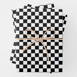 Schwarz-weiß kariert geschenkpapier set