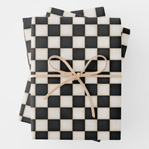 Schwarz-weiß kariert geschenkpapier set