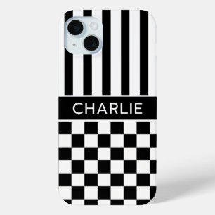 Schwarz-Weiß kariert gestreift personalisiert Case-Mate iPhone Hülle