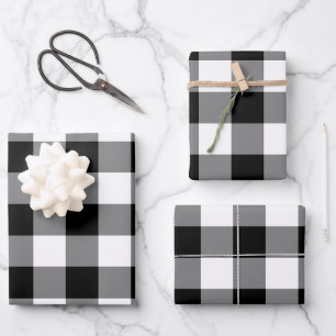 Schwarz-Weiß kariert Gingham-Karo Geschenkpapier Set