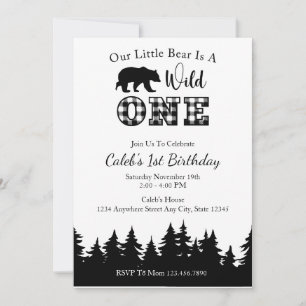 Schwarz/Weiß Kariert Lumberjack 1. Geburtstag Einladung